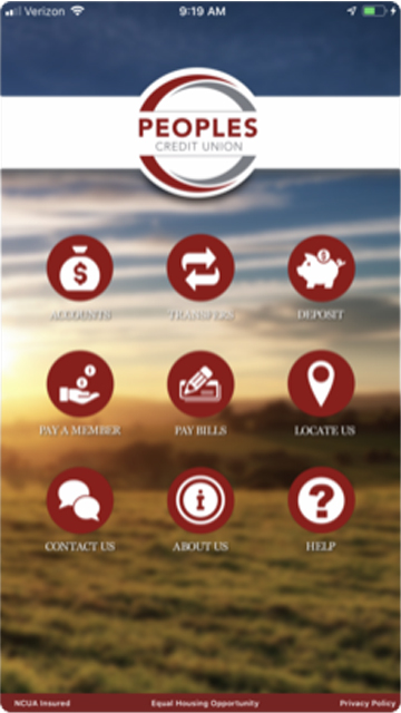 Image of Credit Union Mobile App Main Menu